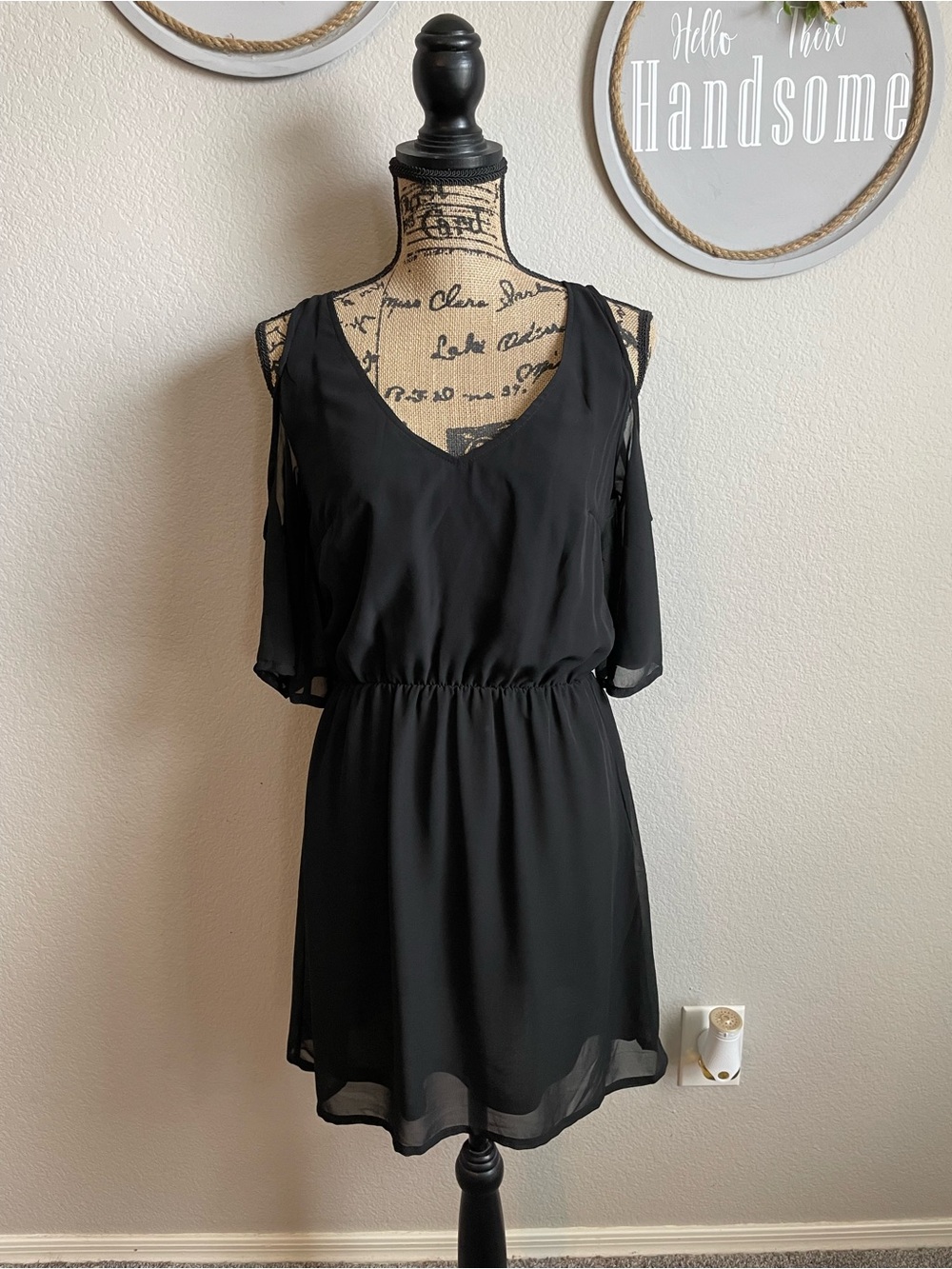 H&M Black Cold-Shoulder V-Neck Mini Dress